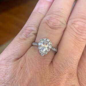 Pear-shaped sterling CZ & Diamond engagement ring